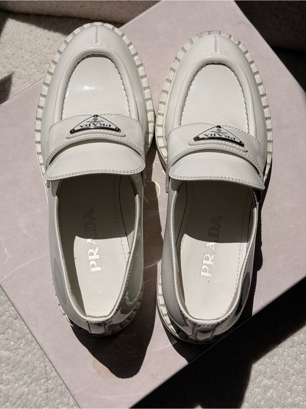 PRADA Chunky White Monolith Triangle Leather Loafers 37 EU 7 US - Picture 6 of 14